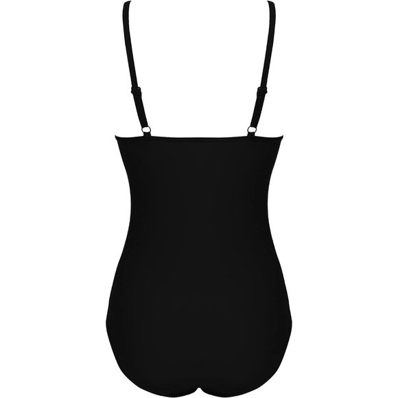 Women's Black One Piece Ruched Vintage Retro Push Up Swimwear - Picture 5 of 6